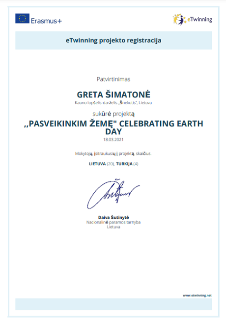 Dalyvaujam eTwinning projekte  „Pasveikinkim Žemę / Celebrating Earth Day“